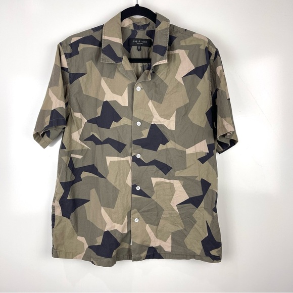 Rag & Bone Avery Vacation Shirt Short Sleeve Camo Button Front Size Medium - Picture 1 of 9